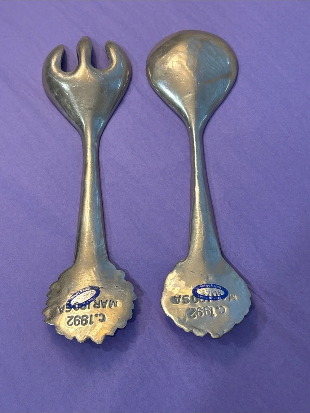Vintage Mariposa Sunflower Salad Serving Set 1992 Handcrafted Aluminum Mexico
